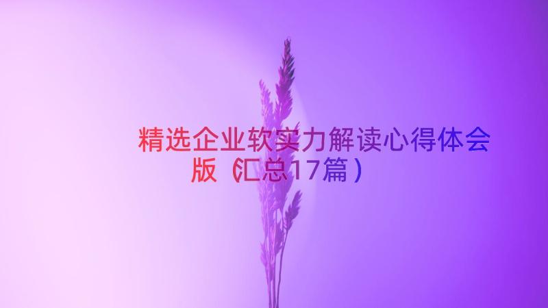 精选企业软实力解读心得体会版（汇总17篇）