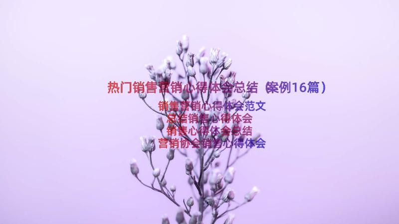 热门销售营销心得体会总结（案例16篇）