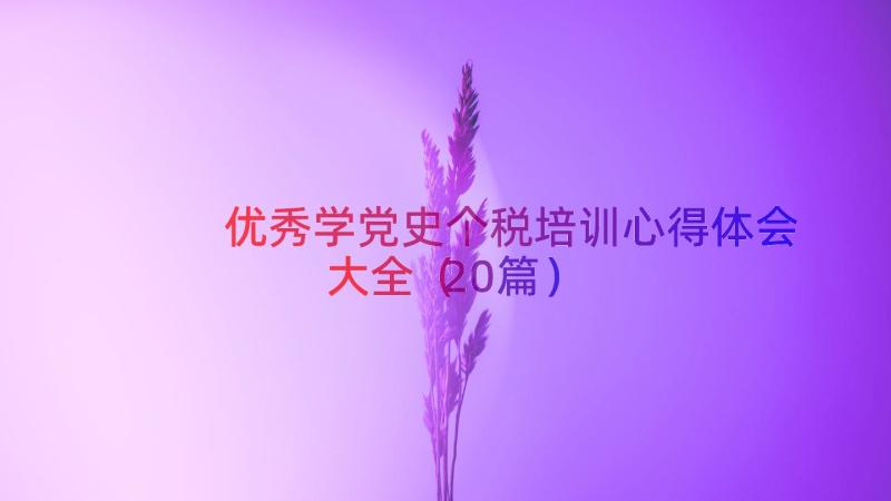 优秀学党史个税培训心得体会大全（20篇）