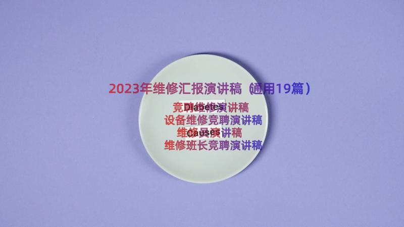 2023年维修汇报演讲稿（通用19篇）