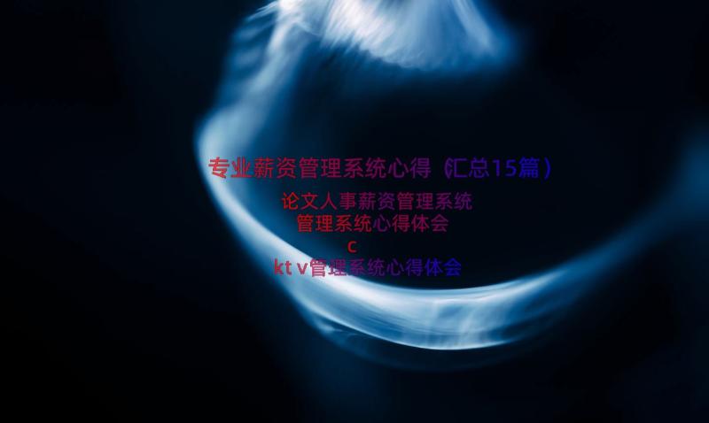 专业薪资管理系统心得（汇总15篇）