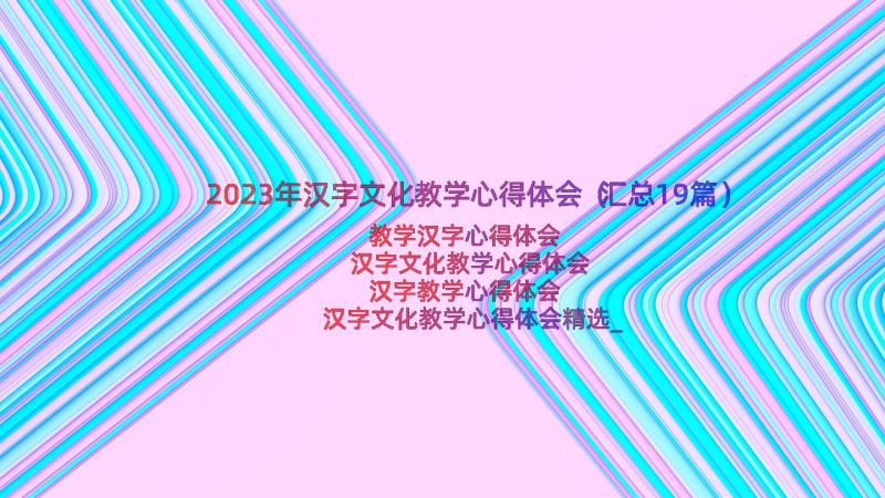 2023年汉字文化教学心得体会（汇总19篇）