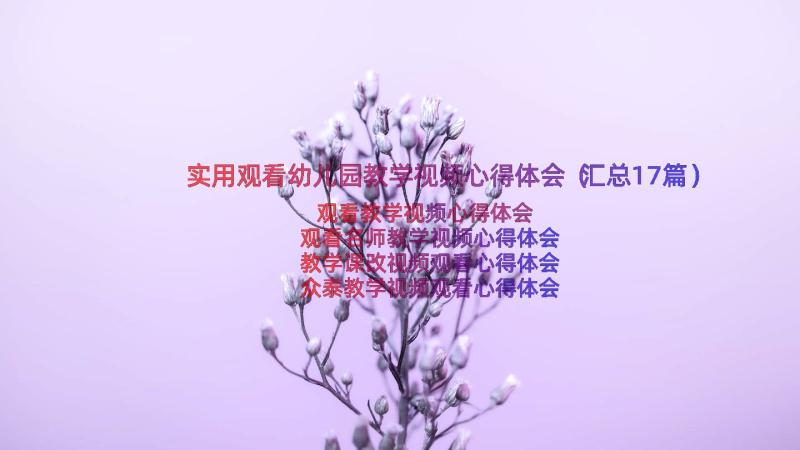 实用观看幼儿园教学视频心得体会（汇总17篇）