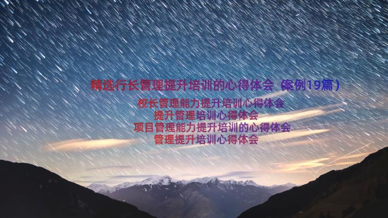 精选行长管理提升培训的心得体会（案例19篇）