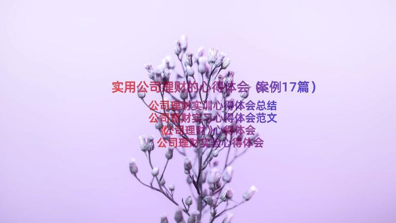 实用公司理财的心得体会（案例17篇）