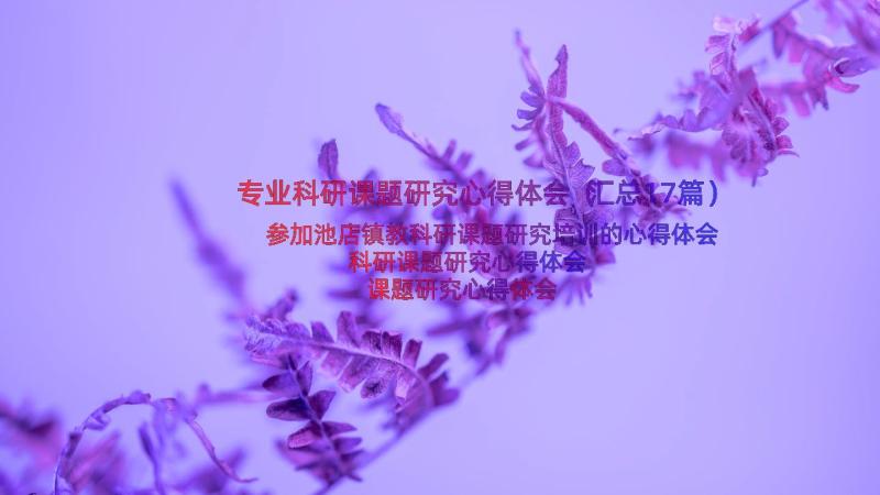 专业科研课题研究心得体会（汇总17篇）