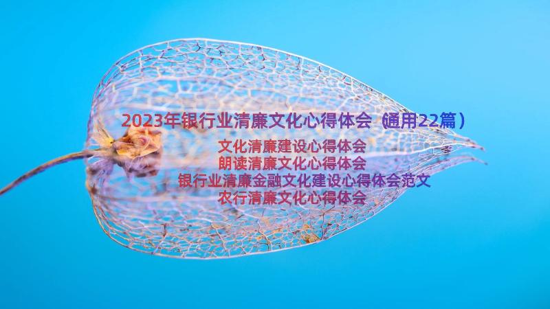 2023年银行业清廉文化心得体会（通用22篇）