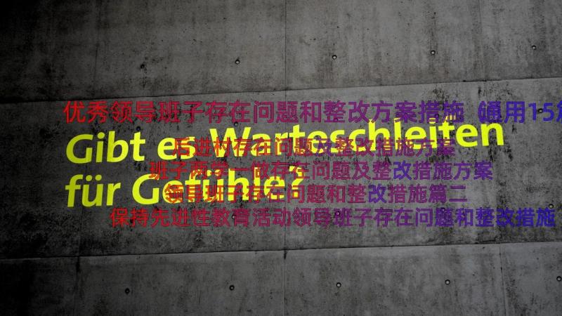 优秀领导班子存在问题和整改方案措施（通用15篇）