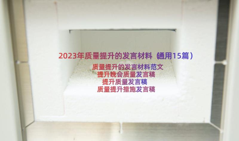 2023年质量提升的发言材料（通用15篇）