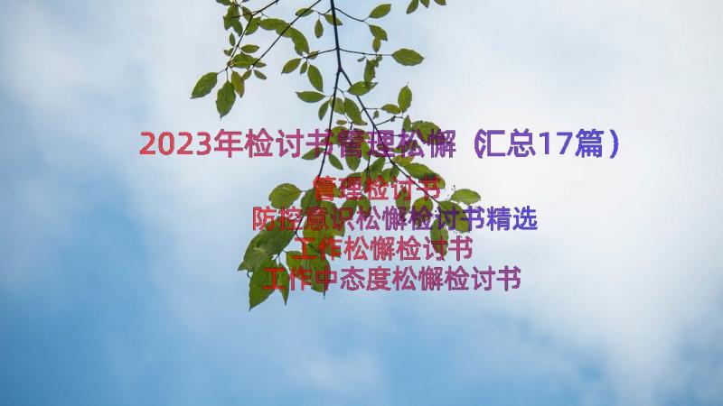 2023年检讨书管理松懈（汇总17篇）