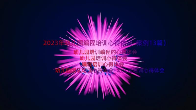 2023年幼儿园编程培训心得体会（案例13篇）