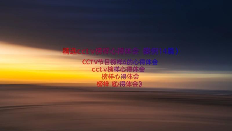 精选cctv榜样心得体会（案例14篇）