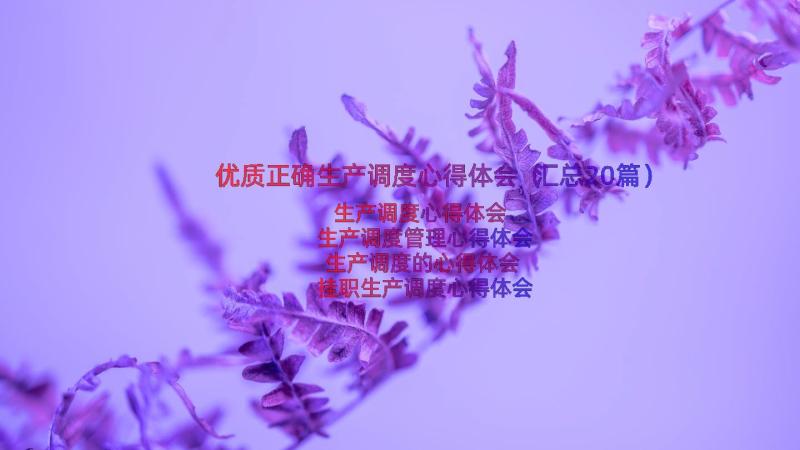 优质正确生产调度心得体会（汇总20篇）