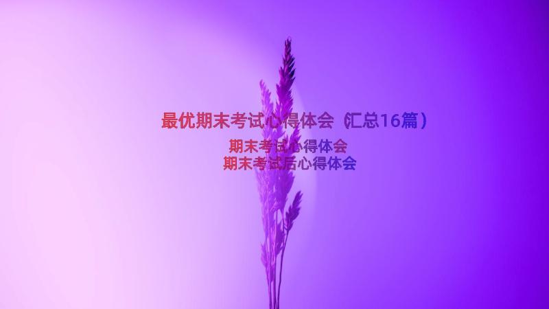 最优期末考试心得体会（汇总16篇）