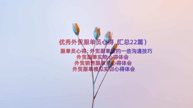 优秀外贸跟单员心得（汇总22篇）