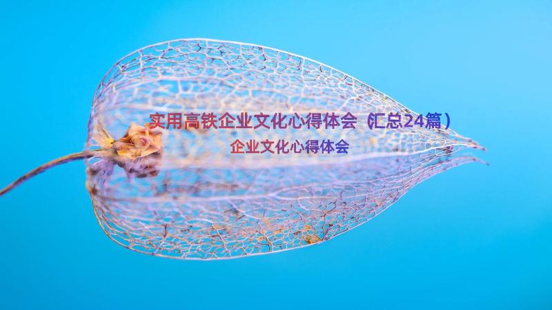 实用高铁企业文化心得体会（汇总24篇）