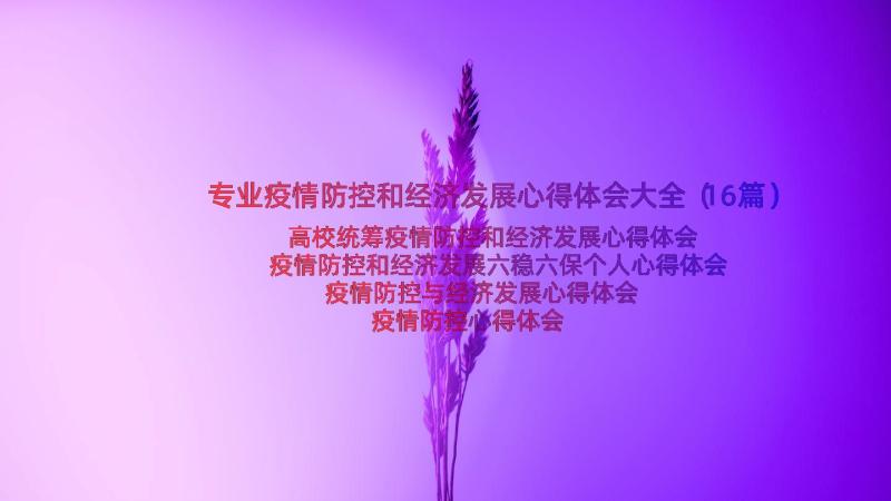 专业疫情防控和经济发展心得体会大全（16篇）