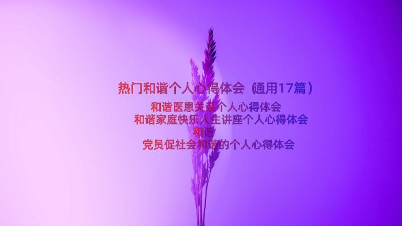 热门和谐个人心得体会（通用17篇）