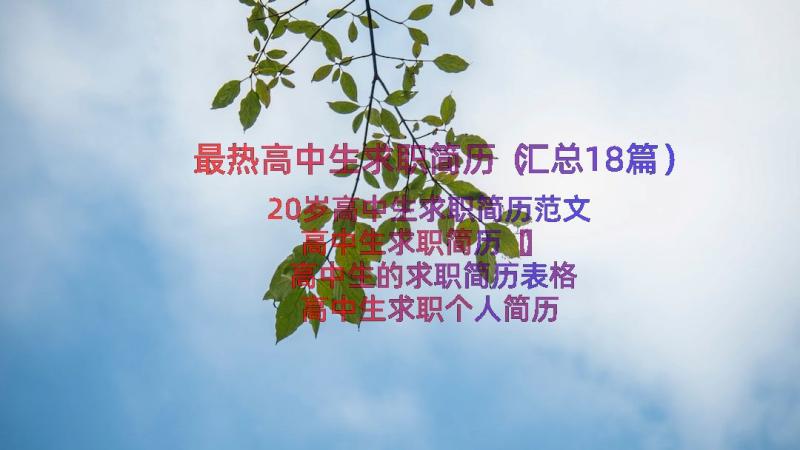 最热高中生求职简历（汇总18篇）