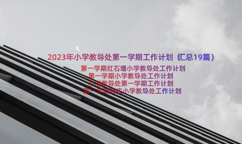 2023年小学教导处第一学期工作计划（汇总19篇）