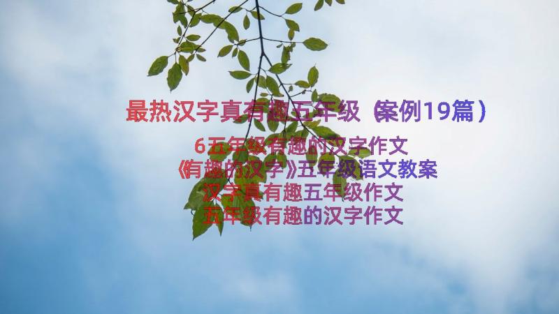 最热汉字真有趣五年级（案例19篇）