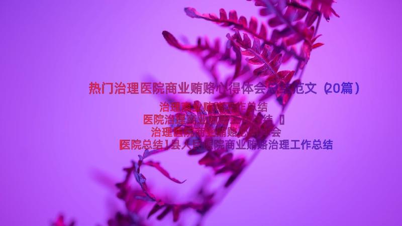 热门治理医院商业贿赂心得体会总结范文（20篇）