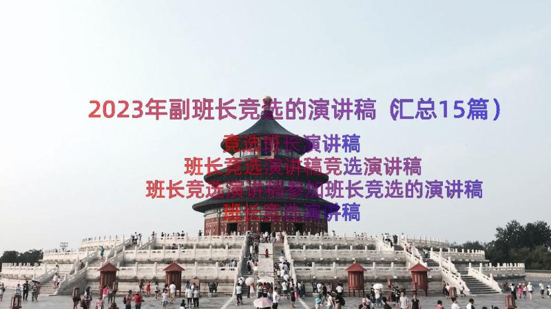 2023年副班长竞选的演讲稿（汇总15篇）