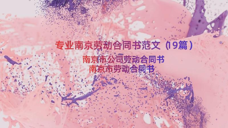 专业南京劳动合同书范文（19篇）