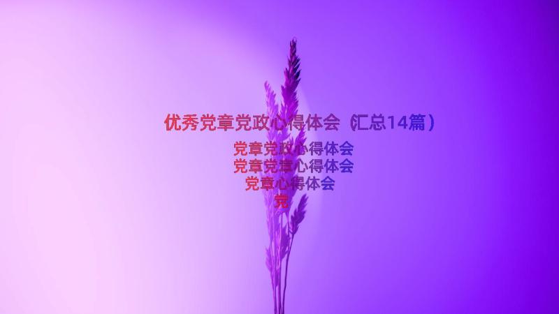 优秀党章党政心得体会（汇总14篇）