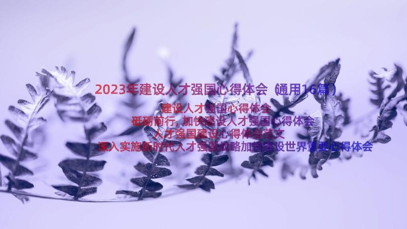 2023年建设人才强国心得体会（通用16篇）