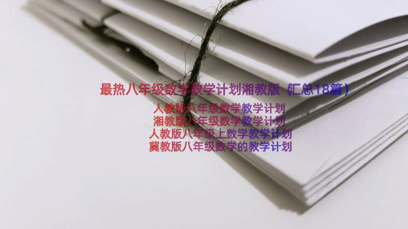 最热八年级数学教学计划湘教版（汇总18篇）