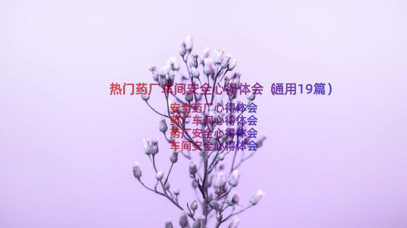 热门药厂车间安全心得体会（通用19篇）