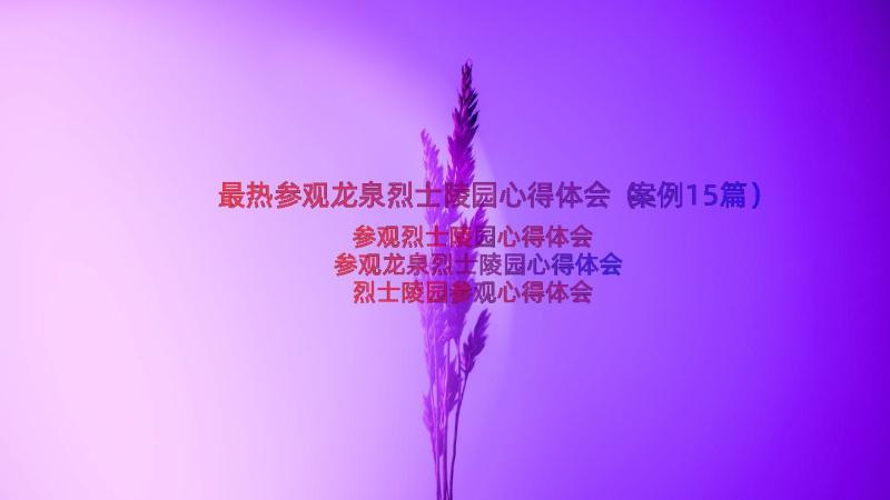 最热参观龙泉烈士陵园心得体会（案例15篇）