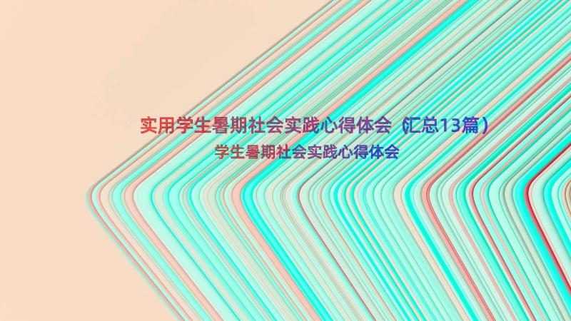 实用学生暑期社会实践心得体会（汇总13篇）