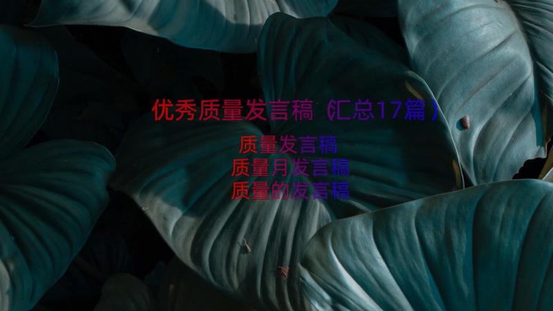 优秀质量发言稿（汇总17篇）