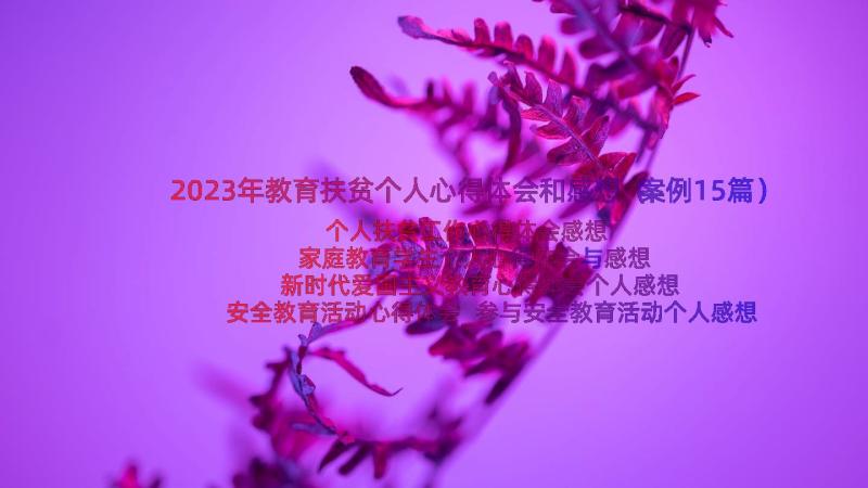 2023年教育扶贫个人心得体会和感想（案例15篇）