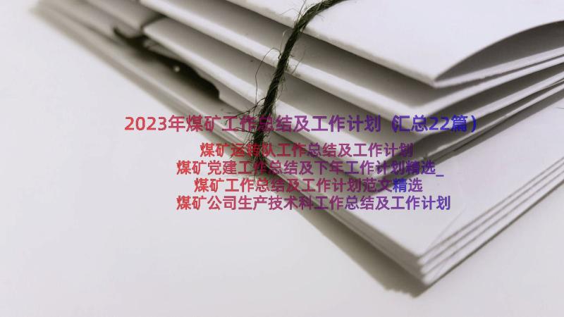 2023年煤矿工作总结及工作计划（汇总22篇）