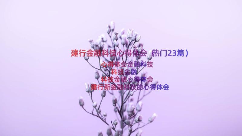 建行金融科技心得体会（热门23篇）