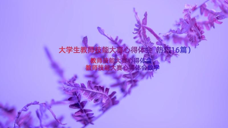 大学生教师技能大赛心得体会（热门16篇）