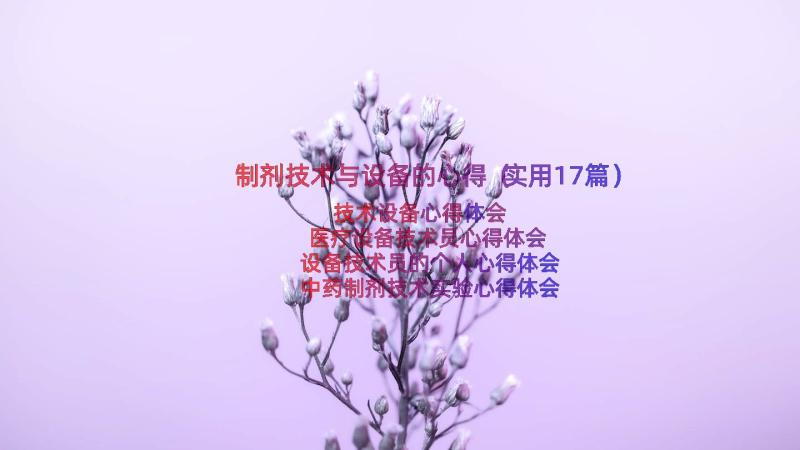 制剂技术与设备的心得（实用17篇）