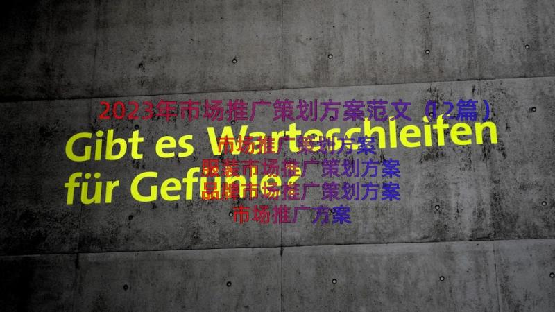 2023年市场推广策划方案范文（12篇）