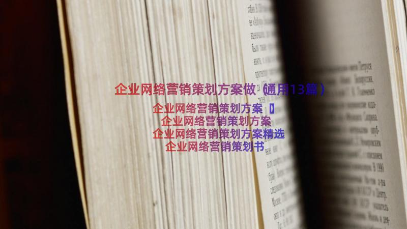 企业网络营销策划方案做（通用13篇）