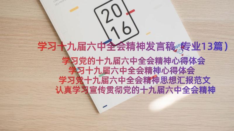 学习十九届六中全会精神发言稿（专业13篇）