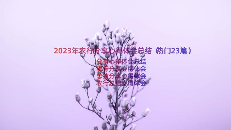 2023年农行分享心得体会总结（热门23篇）