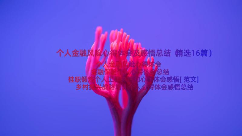 个人金融风险心得体会及感悟总结（精选16篇）