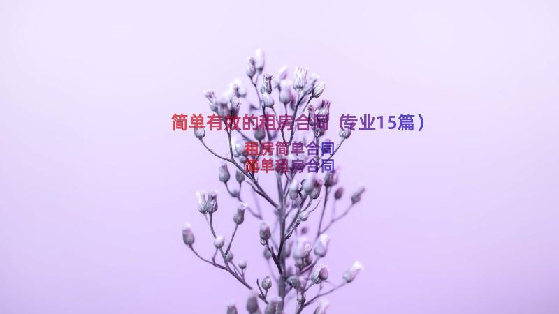 简单有效的租房合同（专业15篇）