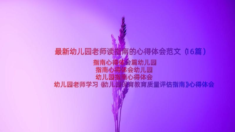 最新幼儿园老师读指南的心得体会范文（16篇）