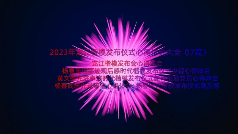 2023年龙江楷模发布仪式心得体会大全（17篇）