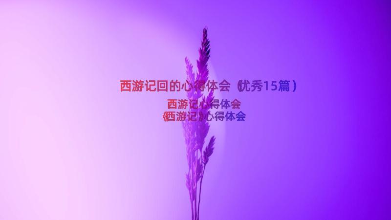 西游记回的心得体会（优秀15篇）