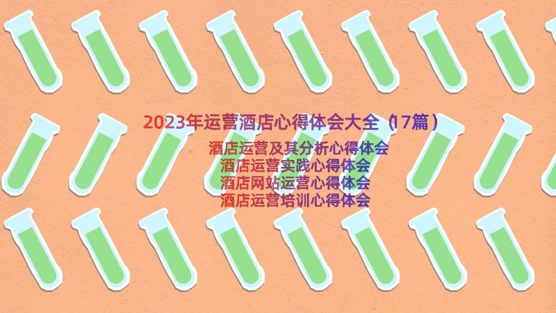 2023年运营酒店心得体会大全（17篇）